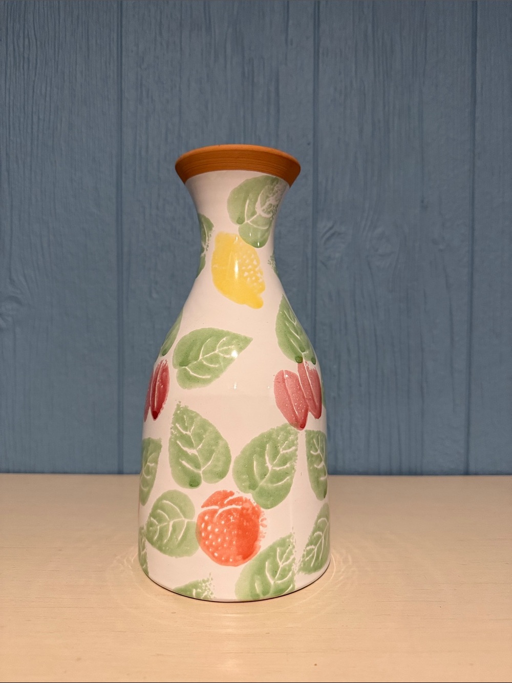 Pier 1 Imports Vintage Ceramic Fruit & Leaf Wine Carafe or Vase - Like New
